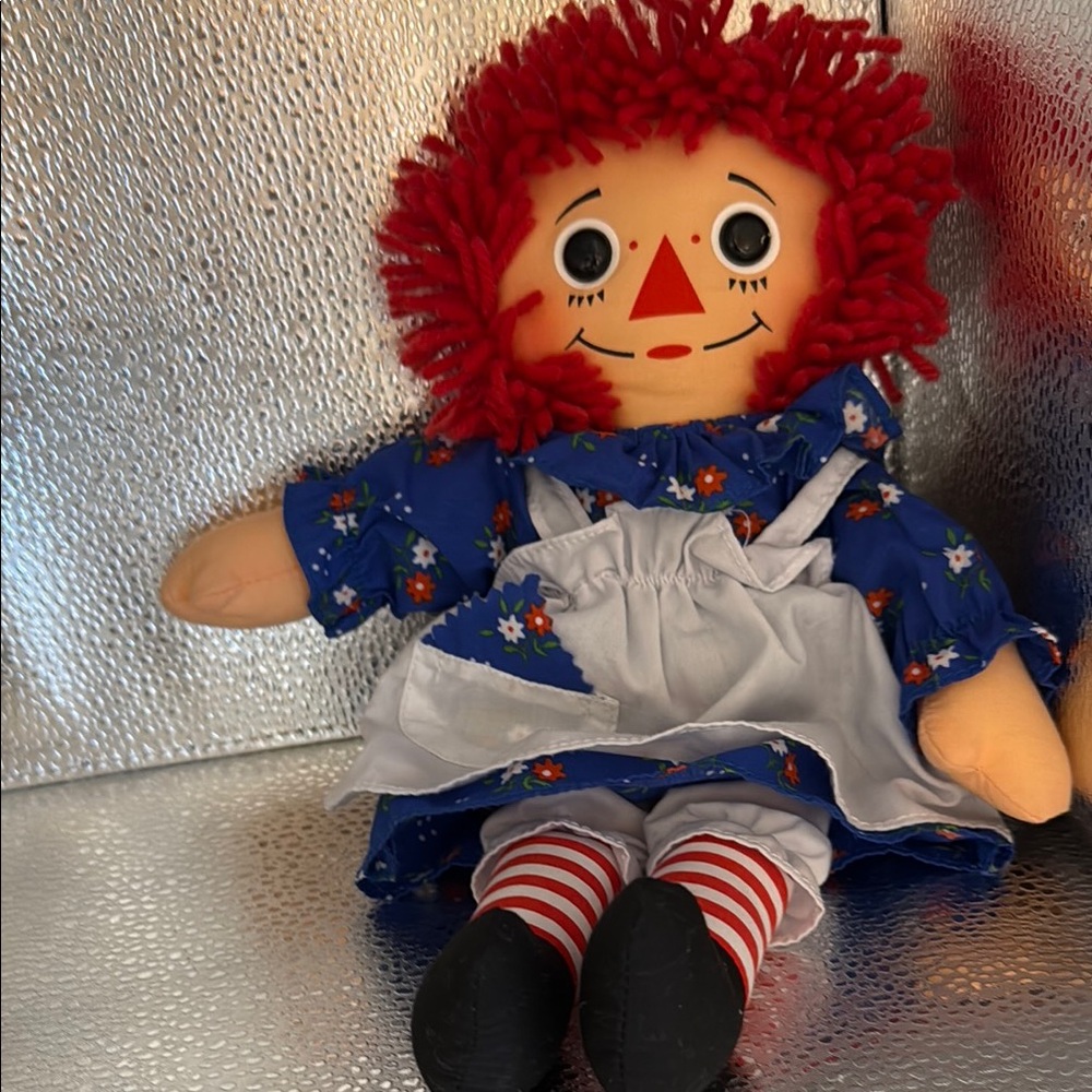 Vintage Classic Raggedy Ann Doll with Red Hair and Blue Dress. This is a 12 inch